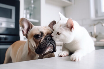 French Bulldog dog and cat. 