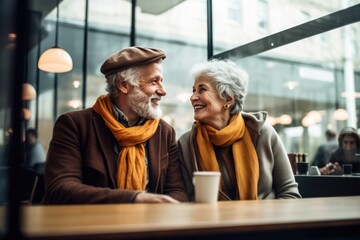 Middle age couple enjoying dating time in cafe