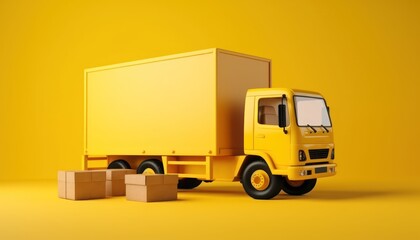 Yellow delivery truck with cardboard boxes.Transportation shipment.3d rendering
