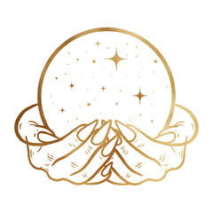 Gold Witch Hand With Crystal Ball Drawing