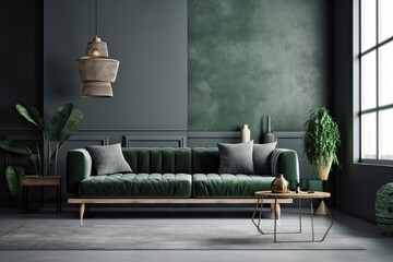 Stylish furnishings against a matte wall in the distance. selective attention. Generative AI