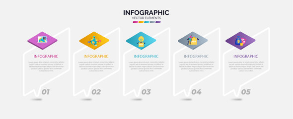 5 data infographics square tab thin line index template vector illustration abstract background