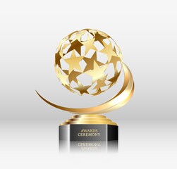 Cup with golden ball. Victory Sports Football Cup for Achievement.