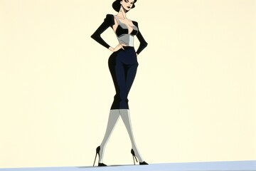 Fototapeta na wymiar Frigid tall sleek beautiful secretary cosplaying showing stiletto high heels and her legs on white background