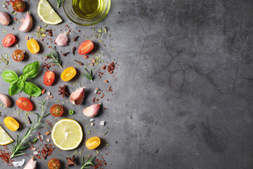 A background with different spices with copy space