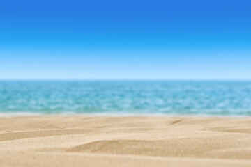 Fototapeta na wymiar Selective focus sand beach and blue sea landscape nature