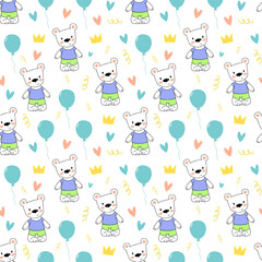 Seamless pattern cute bear with a balloon. baby textile, background, vector pattern