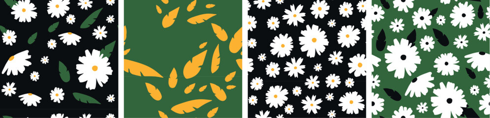 Fototapeta na wymiar Vector illustration. Seamless pattern with daisies and leaves. A large set.