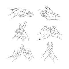 Fototapeta premium Set two hand collection drawn gesture sketch vector illustration line art