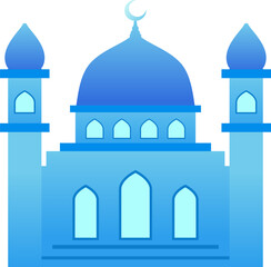 Mosque vector illustration. Shiny mosque icon for sign and symbol of muslim worship place. Mosque gradient icon of islam religion and muslim faith. Place of muslim to pray