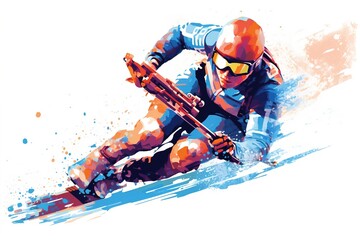 biathlon athlete drawing isolated on white background. AI generated.