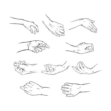 set gesture hand line art