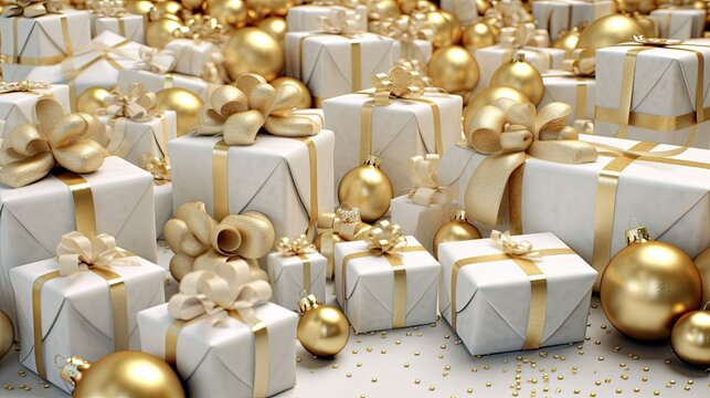 Christmas Magic: A White & Gold 3D Illustrated Gift. Generative AI