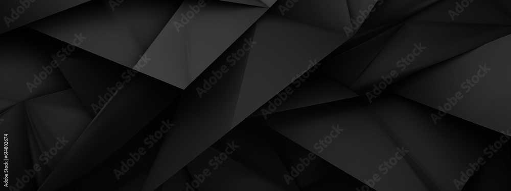 Poster Abstract texture dark black gray grey background banner panorama long with 3d geometric triangular gradient shapes for website, business, print design template paper pattern (Generative Ai).