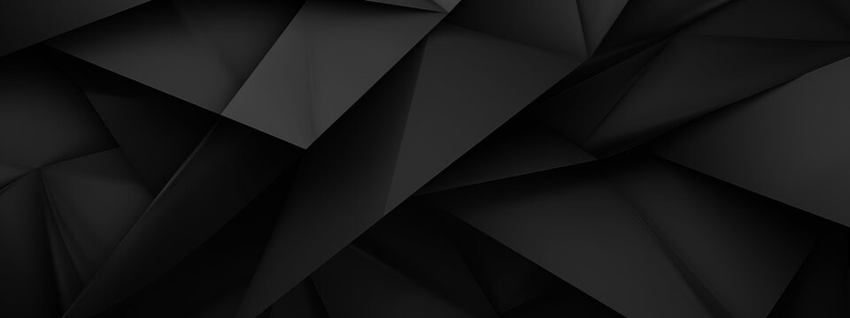 Abstract texture dark black gray grey background banner panorama long with 3d geometric triangular gradient shapes for website, business, print design template paper pattern (Generative Ai).