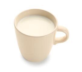 Cup of milk on white background