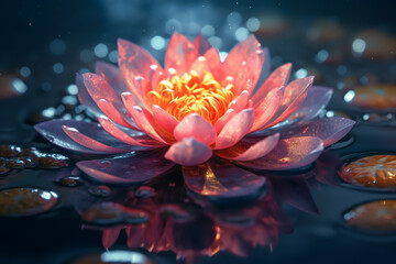 magic lotus flower on the surface of the water, glow, sparkles. ai generative