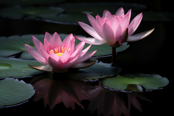 Pink lotus flowers or water lily flowers blooming on the pond.ai generative