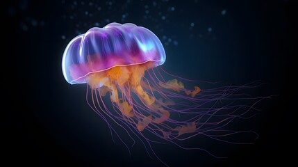 Obraz premium glowing sea Moon jellyfishes on dark background. generative ai