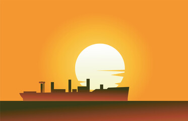 Ship with sun vector illustration