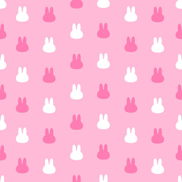 Cute pink easter bunny head seamless pattern vector illustration