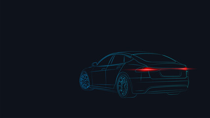 Modern car minimalistic line illustration. Car outline. Dark background. Vector illustration.