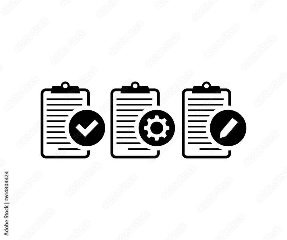 Poster checklist with gear, checkmarks, and pencil icon. clipboard with gear technical support check list. 