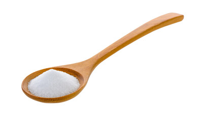 Salt in wooden spoon on transparent png