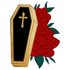 Halloween Coffin With Red Roses