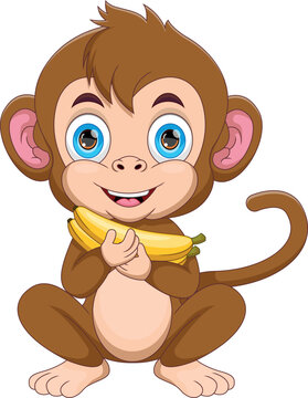 cartoon cute monkey with bananas
