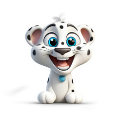 Cartoon white leopard mascot smiley face on white background