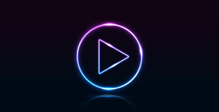 Wide gaming background with glowing play button. Press to play. Start button.