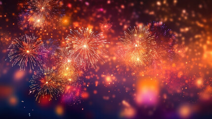 Sparkling Night: A Captivating Bokeh of Fireworks. Generative AI