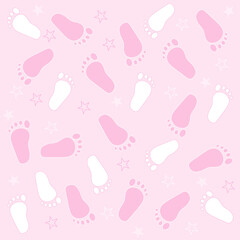 Cheerful pink legs, feet, footprints, children's seamless pattern in soft pastel colors.