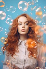 Vibrant redhead captivatingly wearing bubble dress: human face clothing girl person portrait doll fashion