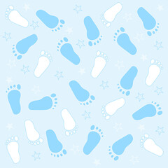 Baby feet, footprints of a baby boy, footprints seamless pattern