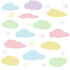 Cheerful colored clouds, children's seamless pattern in soft pastel colors