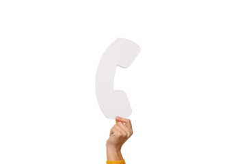 symbol of telephone receiver in hand isolated on transparent background, communication concept