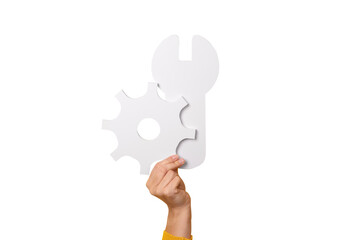 Service tools symbol in hand isolated on transparent background, concept of repair