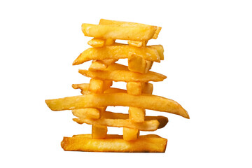 appetizing french fries in the form of pyramids isolated on transparent background