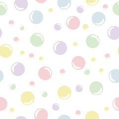 Cheerful colored soap bubbles, childish seamless pattern in soft pastel colors. Vector
