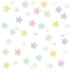 Cheerful colored cute stars with emotions, children's seamless pattern in soft pastel colors. Vector