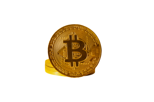 golden bitcoin isolated on transparent background, cryptocurrency concept