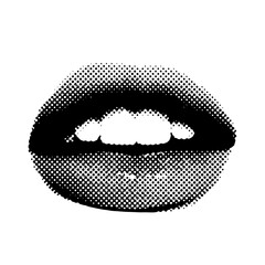 Isolated Halftone mouth element. Collage design lips in trendy magazine style. Vector illustration with vintage grunge punk cutout element.