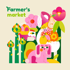 Illustration for a farmers market, harvest festival or
food fair. Suitable as a banner, advertisement or signboard . 
This design will definitely make your project stand out. - obrazy, fototapety, plakaty