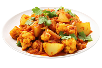 Delicious Plate of Indian Aloo Gobi Isolated on a Transparent Background