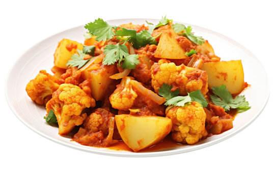 Delicious Plate of Indian Aloo Gobi Isolated on a Transparent Background