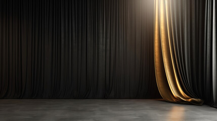 Obrazy na Plexi  Empty background - Theater stage with black gold velvet curtains (Generative Ai)
