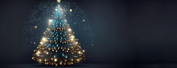 Beautiful Christmas tree on a dark background. Wallpaper. Banner. AI generated