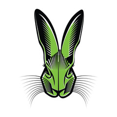 Fototapeta na wymiar Easter bunny head with green ears. Vector illustration isolated on white background.